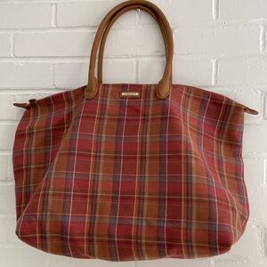 Classic Longaberger Muted Multicolor Plaid Tote Carry-On Handle Bag